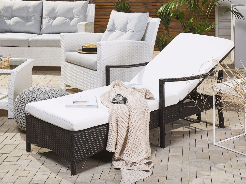Sun Lounger with Cushion VASTO Reclining PE Rattan Brown