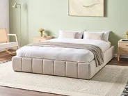 Bett mit Stauraum ohne Kopfteil GENAS Stoff Hellbeige 160 x 200 cm_1070187