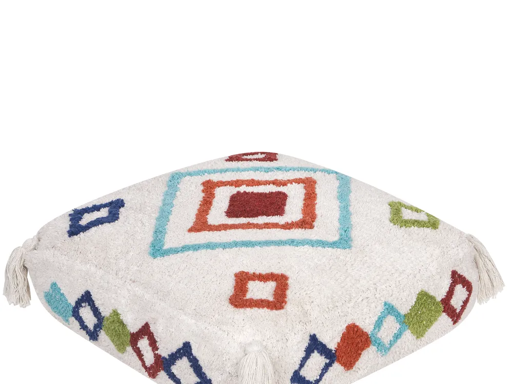 Pouf Stickerei SEERANI Baumwolle Weiß_908441