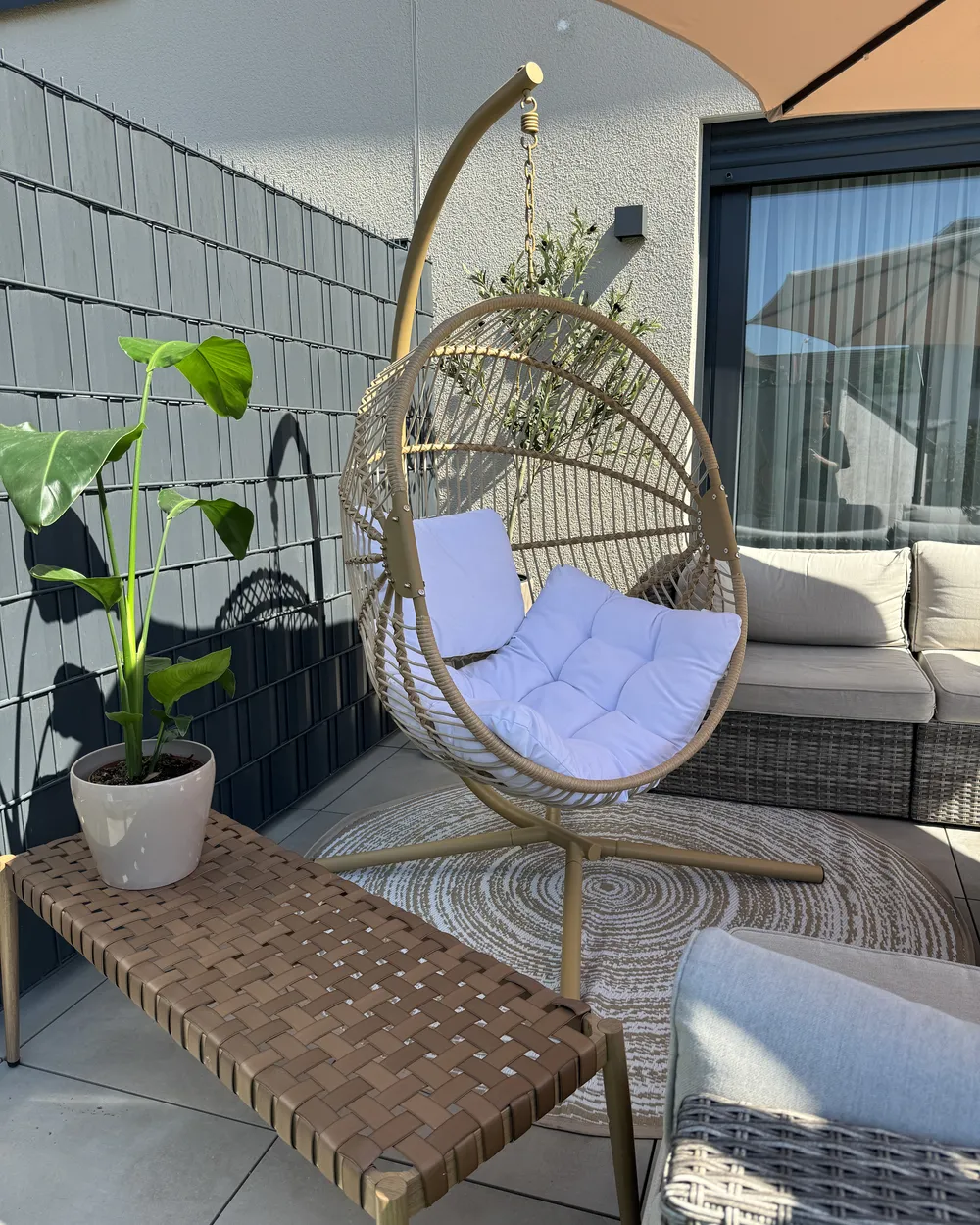 Hanging Chair with Stand ACRI PE Rattan Beige_924528