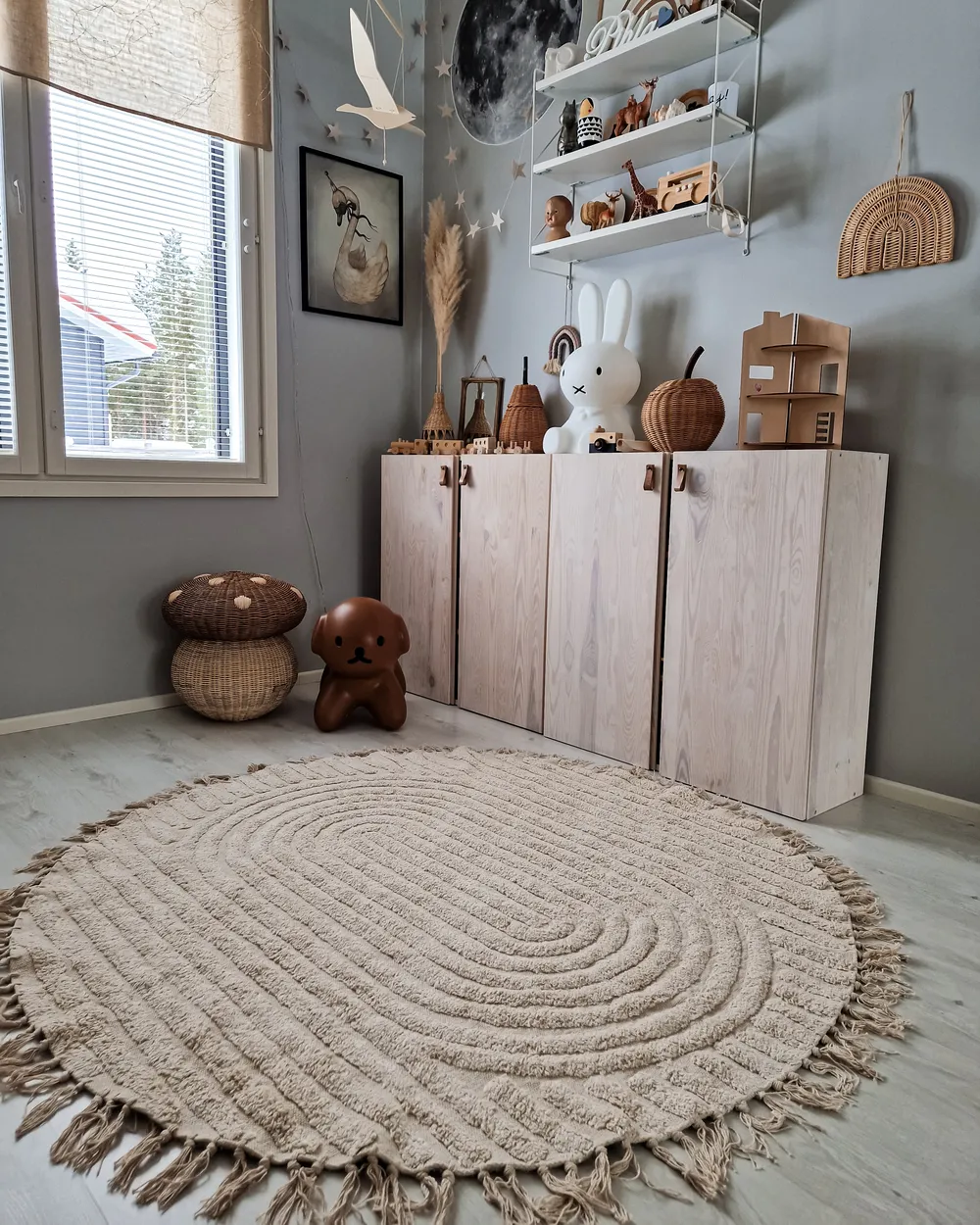Teppich HALFETI Hellbeige ø 140 cm Baumwolle_860407