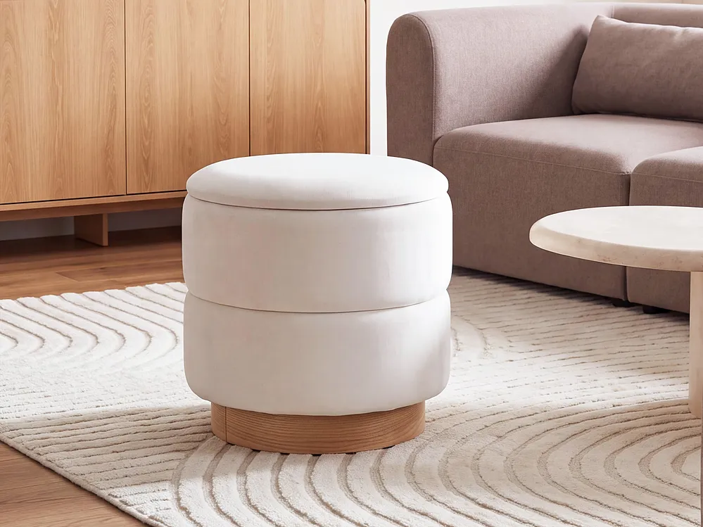 Pouf mit Stauraum OGDEN Samtstoff Cremeweiß