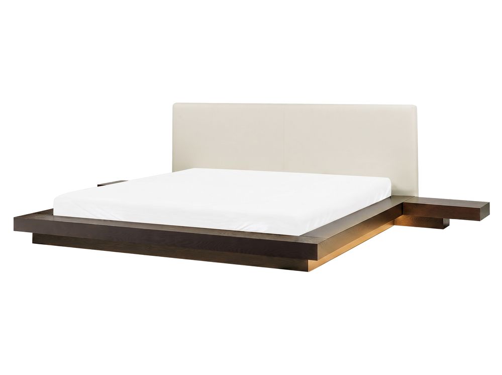 Bett mit LED Kunstleder ZEN 160 x 200 cm Dunkle Esche