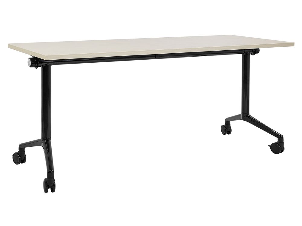 Foldable Office Desk CAVI 160 cm 60 cm with Wheels Light Brown