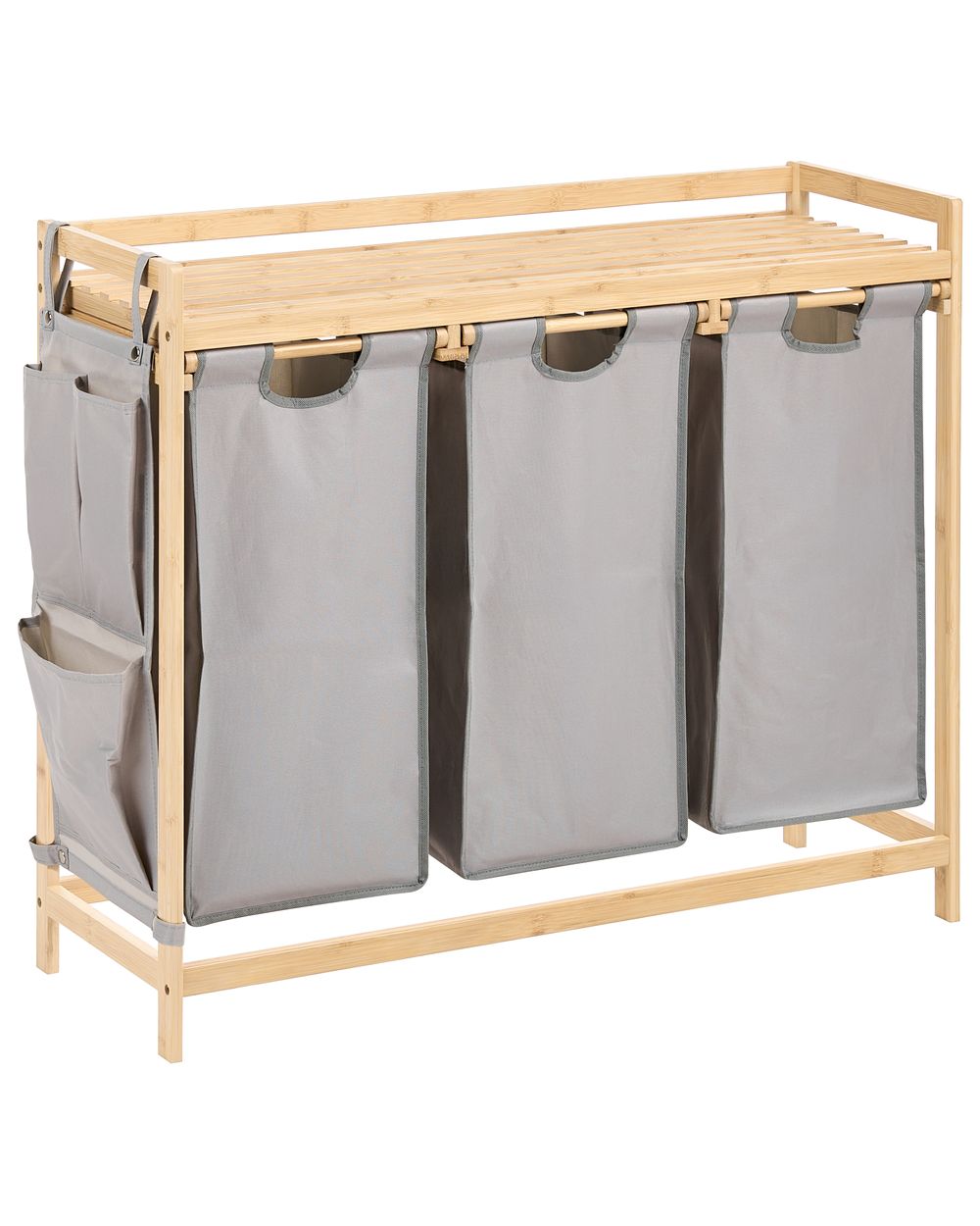 Set of 3 Laundry Baskets with Shelf TOROTAL Bamboo Light Brown/ Grey 120 L