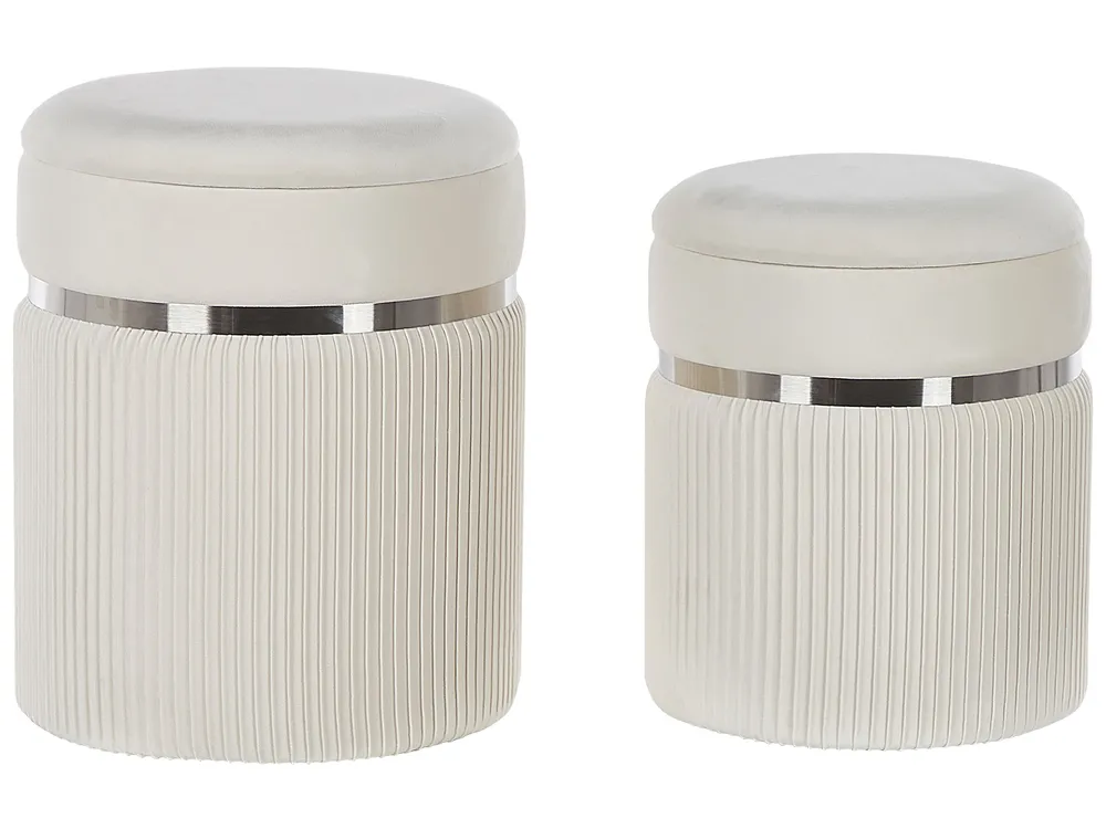 Pouf mit Stauraum 2er Set CAMDENTON Samtstoff Cremeweiß