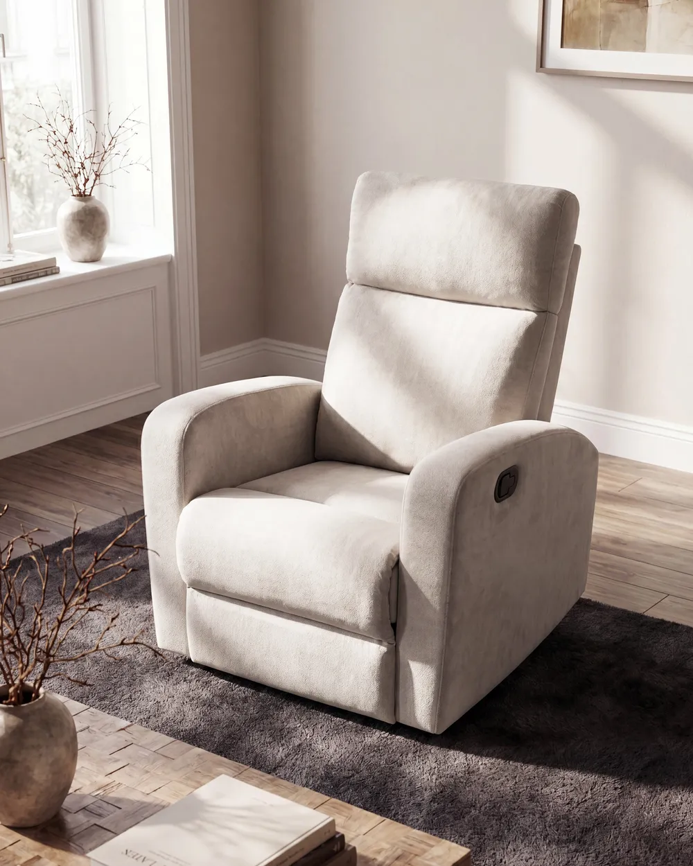 Fernsehsessel VERDAL mit Fußstütze Samtstoff Beige