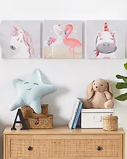 Set of 3 Canvases TIMIA 30 x 30 cm Animal Motif Grey_1179802