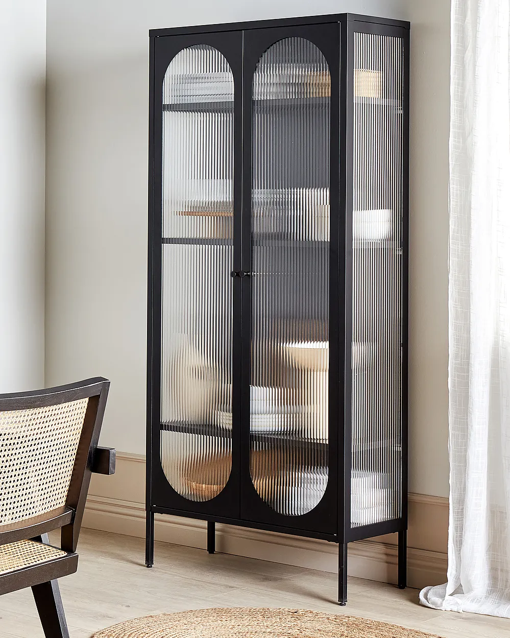 Steklena vitrina FOXTON 80 cm Kovina Črna