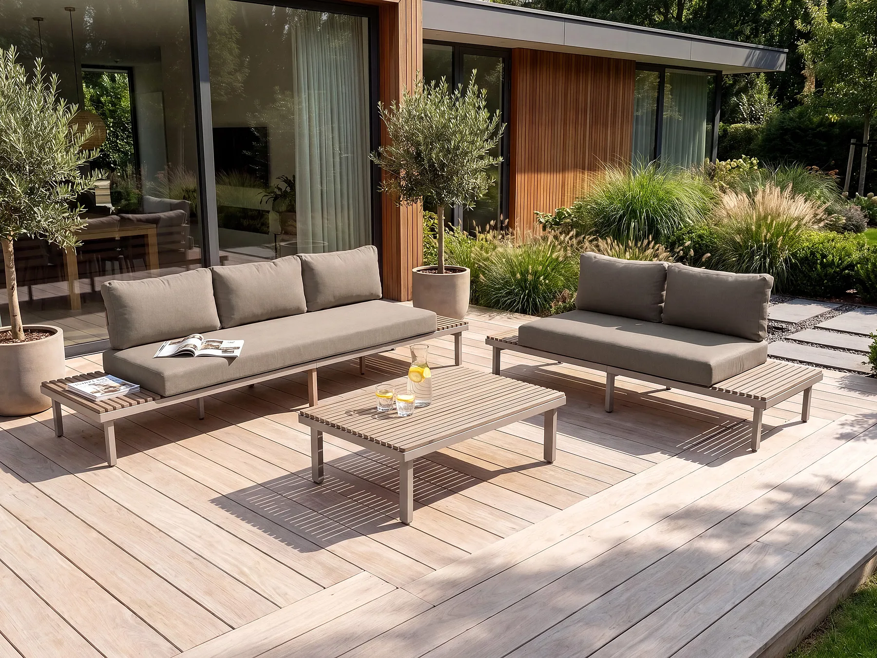 Garden Lounge Set with Table 5 Seater FIVIZZANO Acacia Wood Beige_1161044