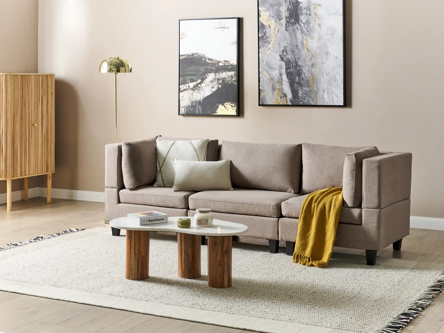 Modular Sofa 3 Seater UNSTAD Fabric Brown_891259