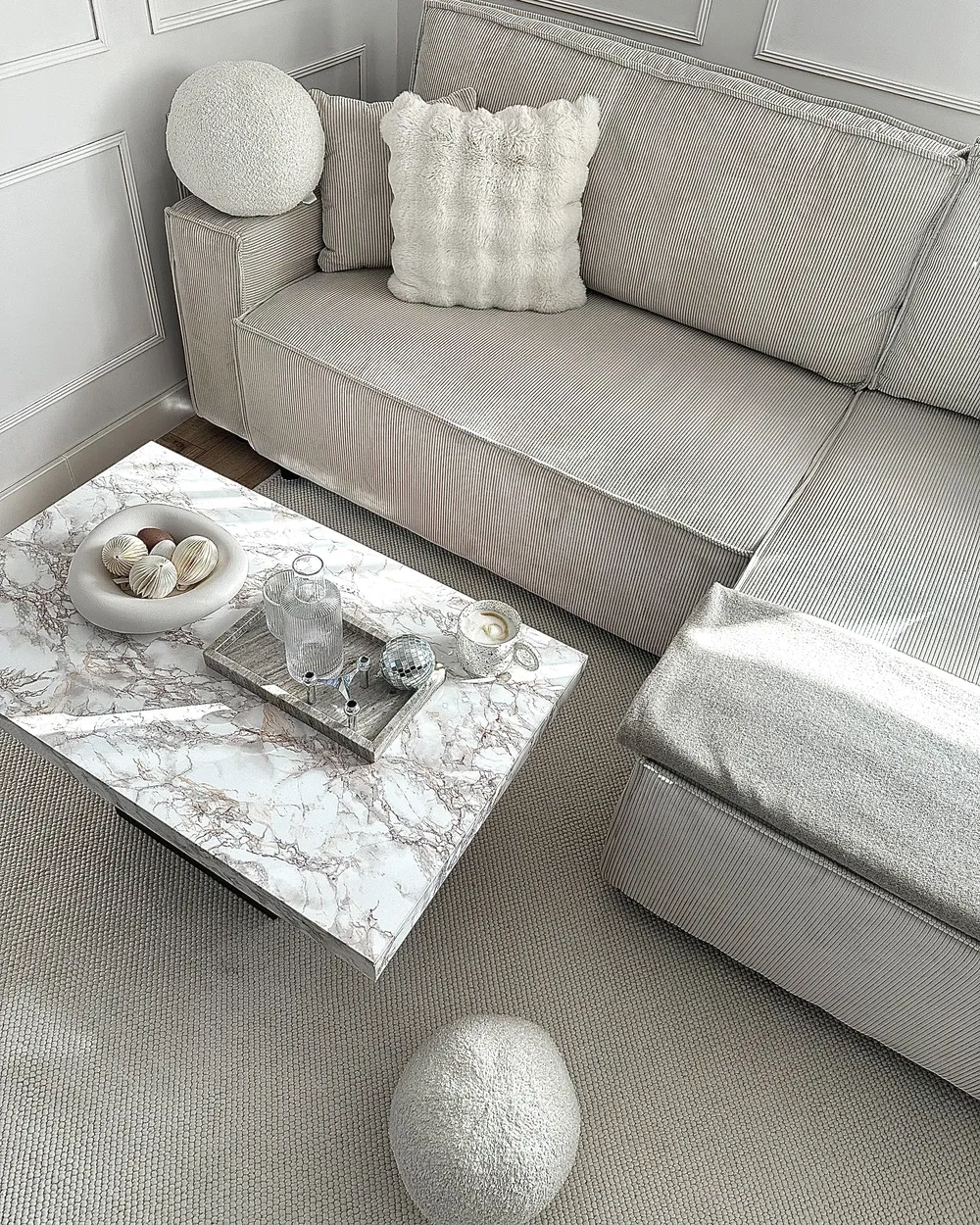 Corner Sofa Bed 3 Seater ABACKA Corduroy Off-White Left Hand_920239