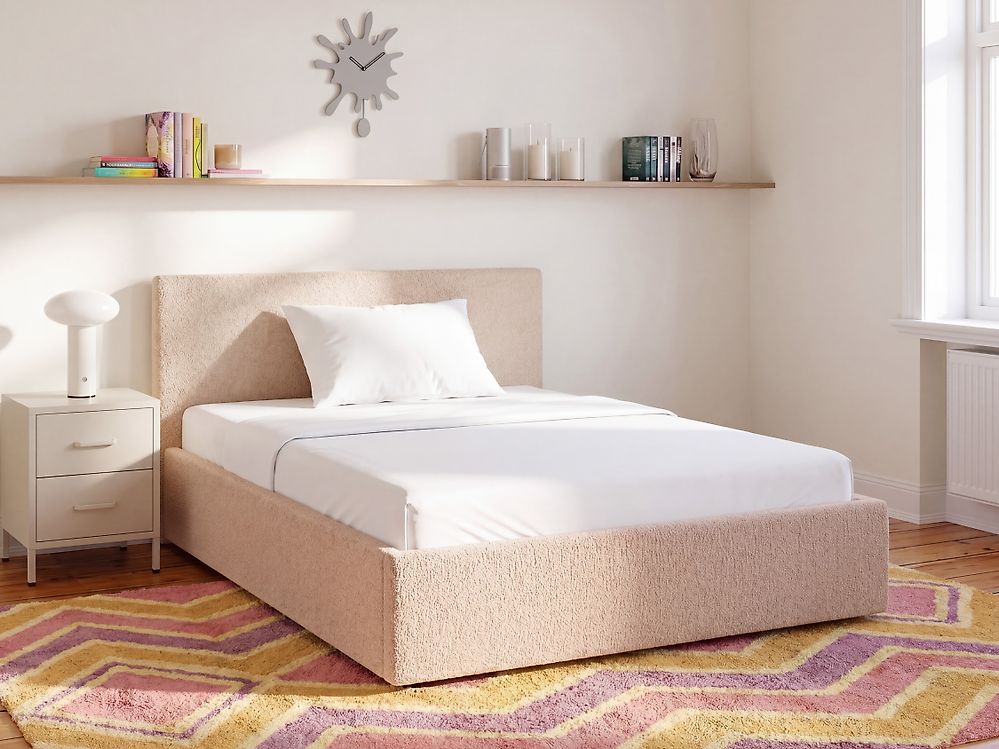 Ottoman Bed ORBEY Boucle Beige 120 x 200 cm (EU Small Double)