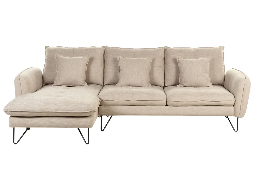 Ecksofa 3-Sitzer SERSAN Chenillegewebe Beige rechtsseitig