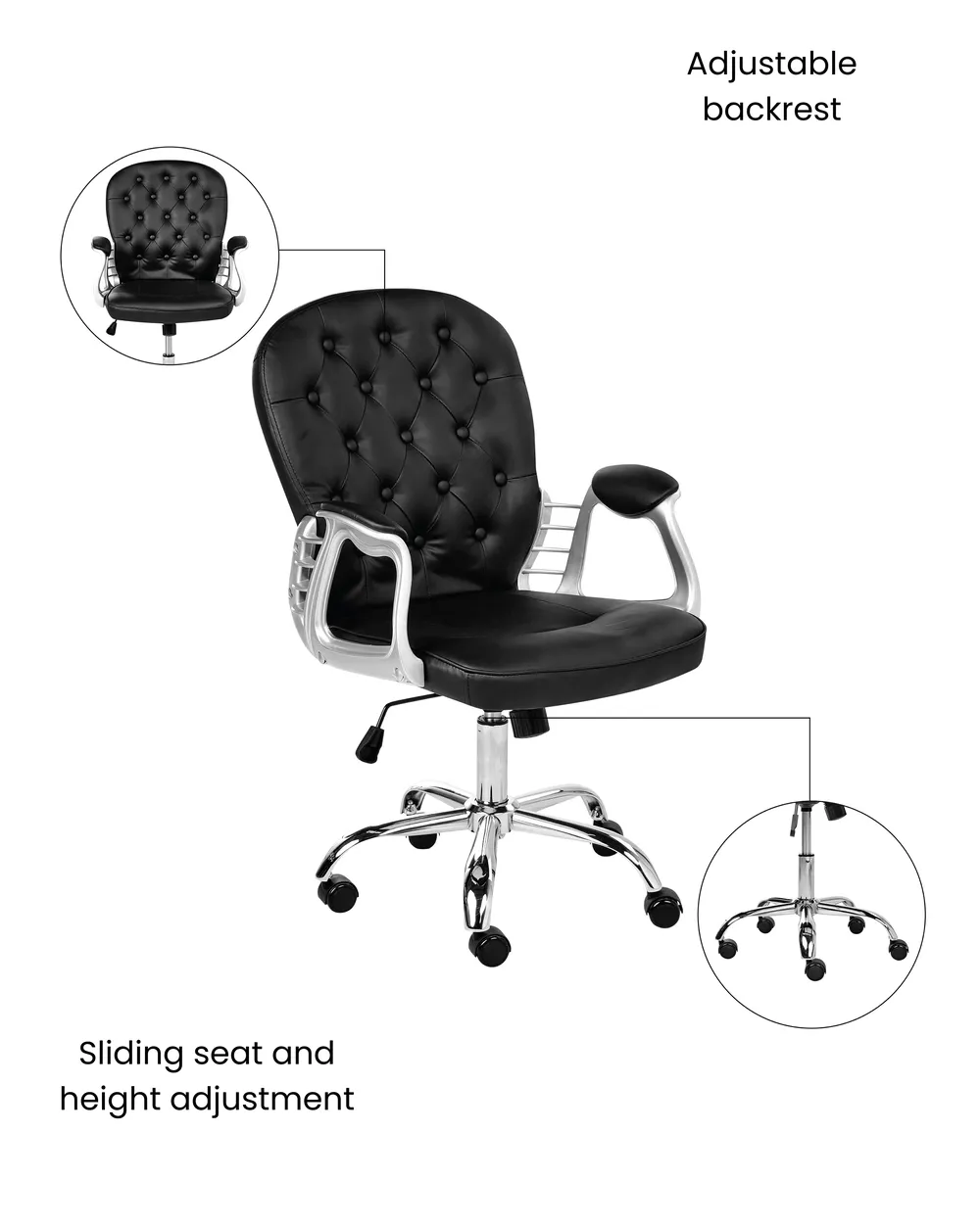 Desk Chair PRINCESS Faux Leather Black_1036994