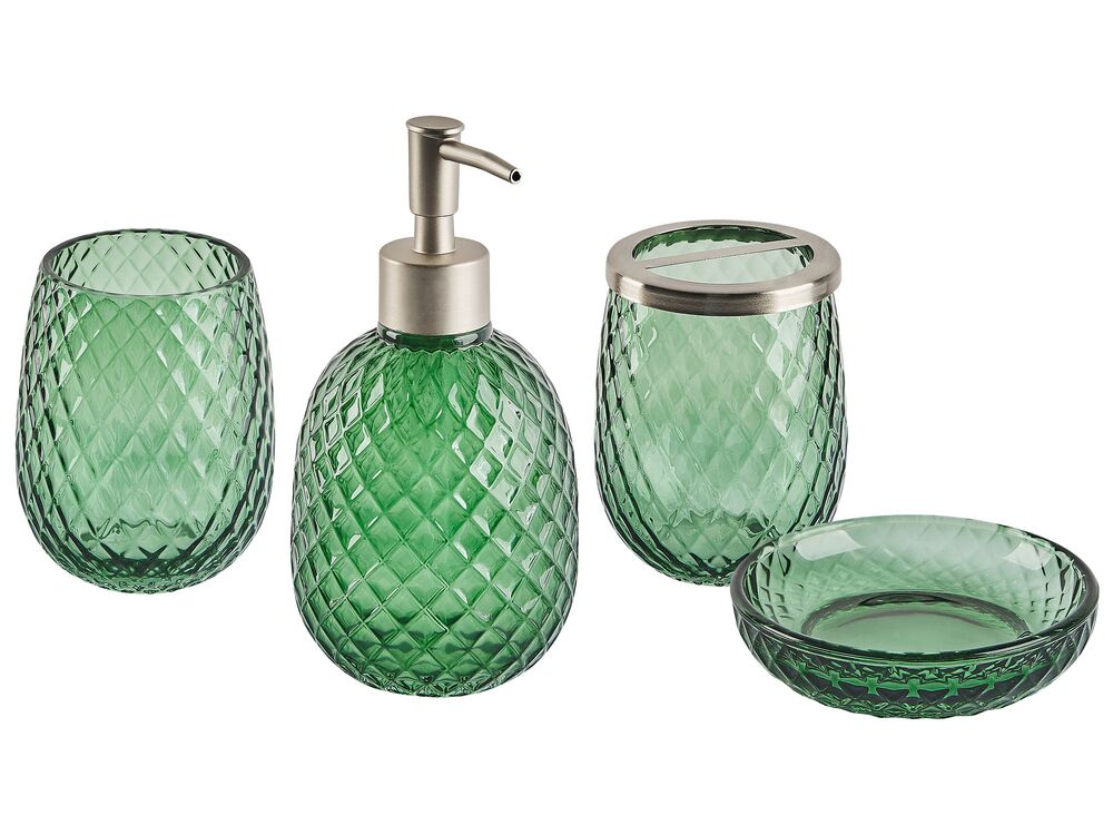 4-Piece Bathroom Accessories Set CANOA Glass Green