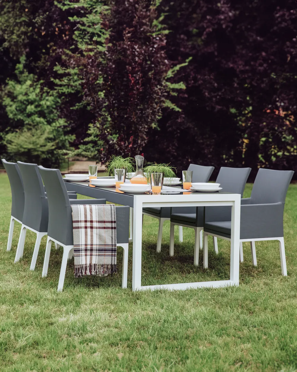 Set mit 8 Stühlen BACOLI Stoff Dunkelgrau