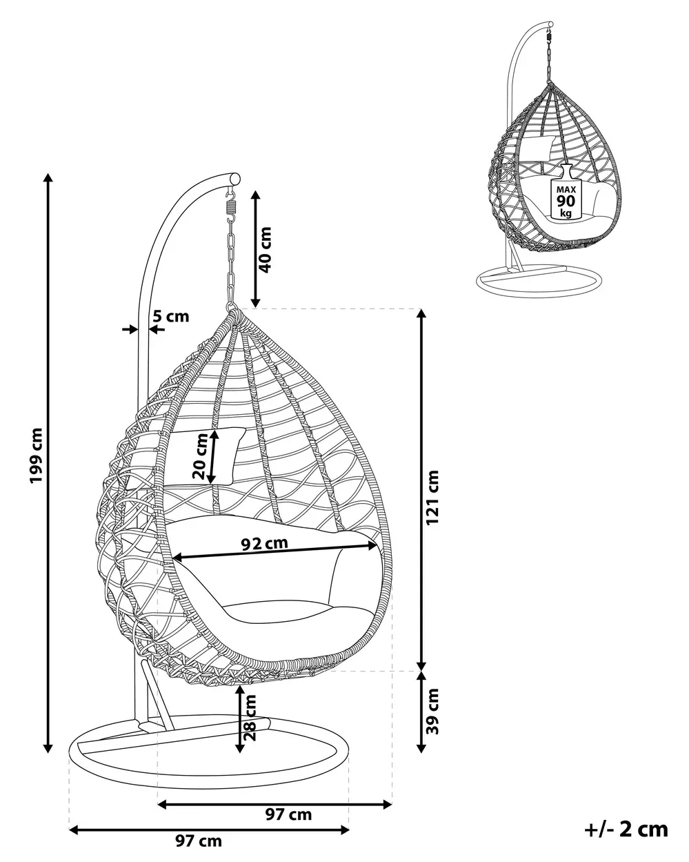 Hanging Chair with Stand ARSITA PE Rattan Natural_763917