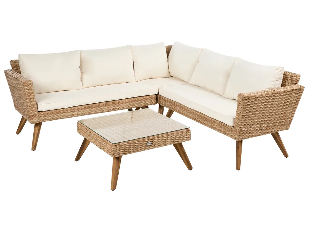 Garten Ecksofa mit Tisch 6-Sitzer VITTORIA Polyrattan Cremeweiß
