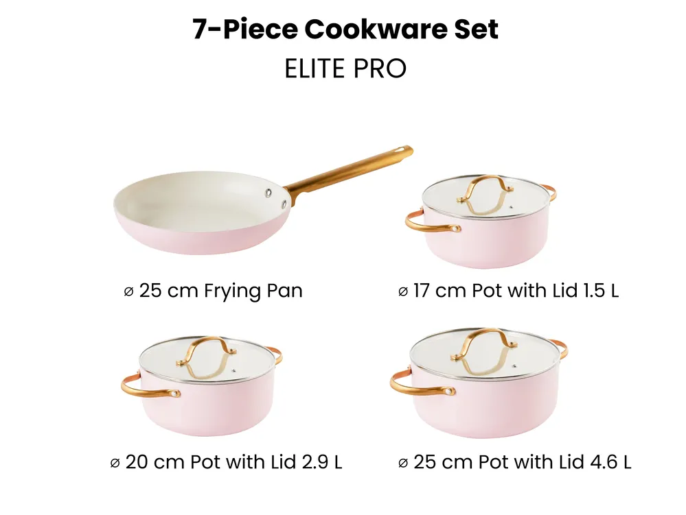 7 Piece Cookware Set ELITE PRO Pastel Pink_992839