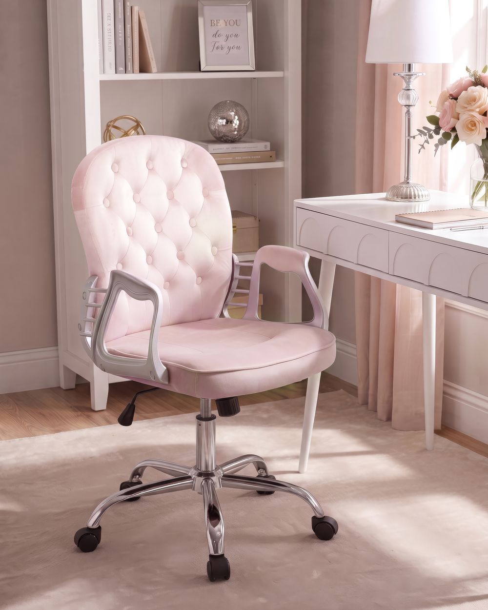Desk Chair PRINCESS Velvet Pastel Pink