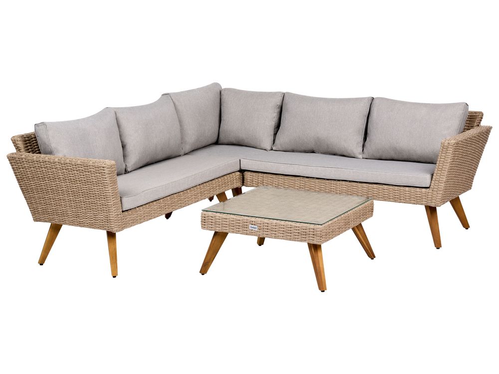 Garten Ecksofa mit Tisch 6-Sitzer VITTORIA Polyrattan Grau