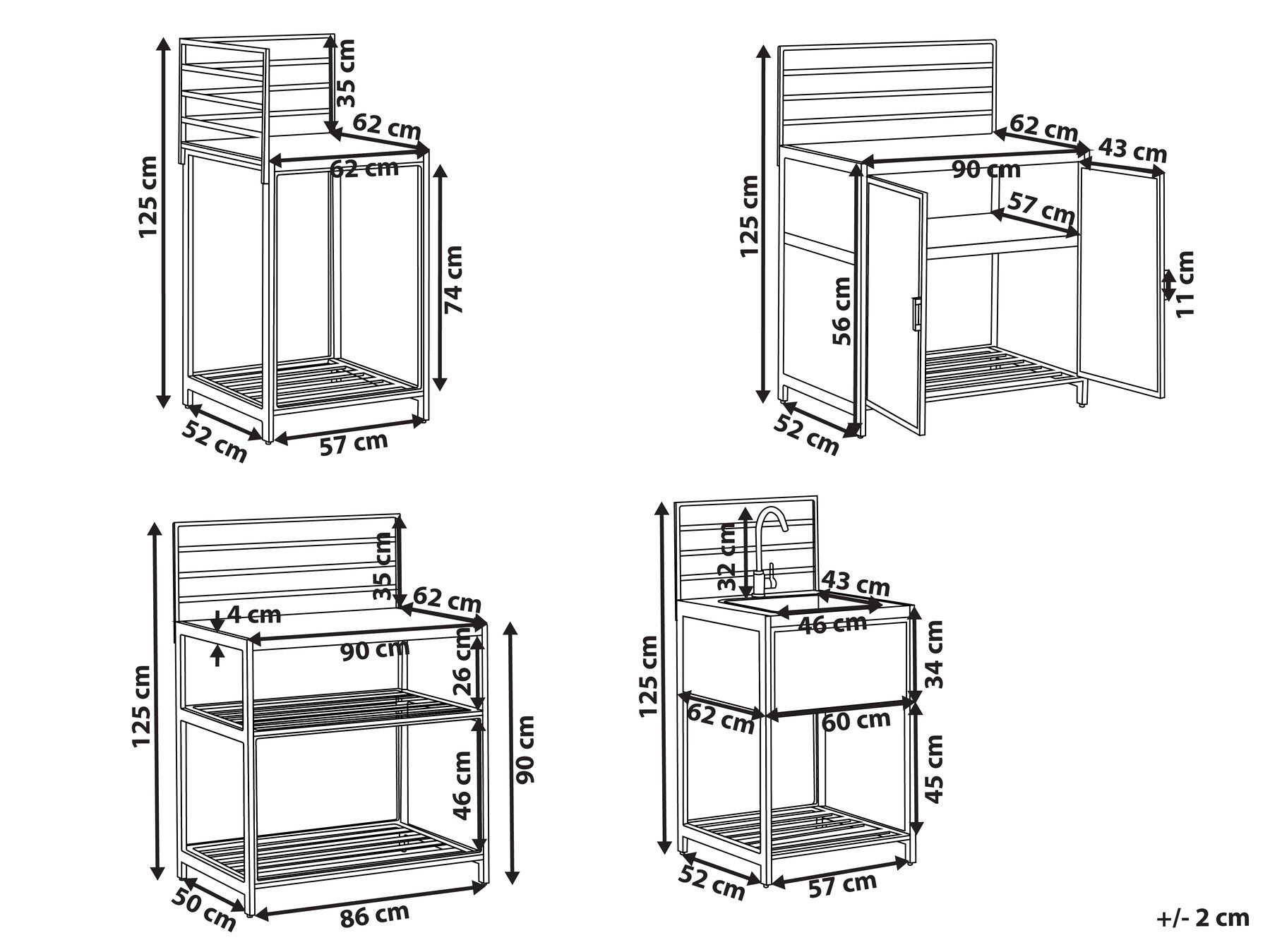 Outdoor-Küche 4er Set mit Spüle MIRADOR Grau Polyrattan_987451