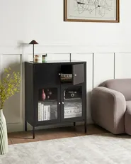 Sideboard mit Glastüren ESHOLT 80 cm Metall Schwarz_1017017