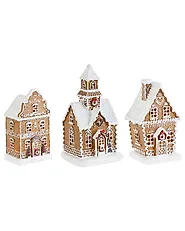 Weihnachtsdekoration 3er Set LED RIMPI 21/25/26 cm Haus Braun_1175132