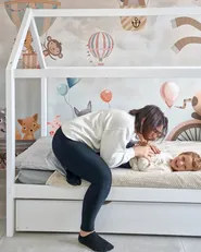 Kinderbett mit Ausziehbett Kiefernholz CRILLON 90 x 200 cm Weiß_1036666