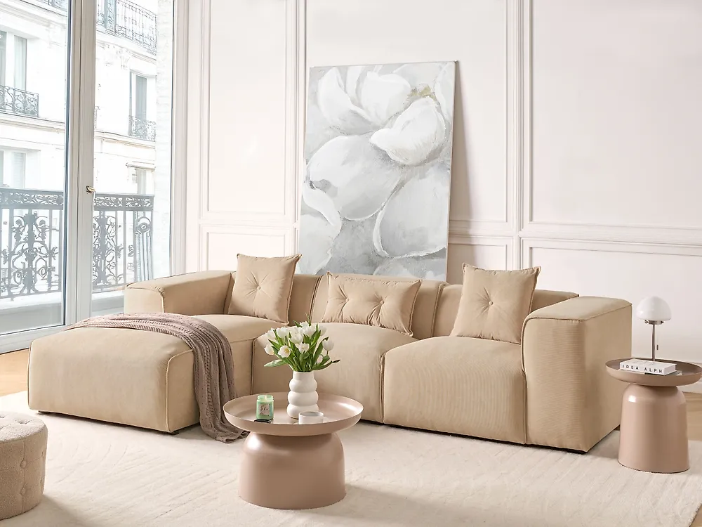 Ecksofa DOLVA Cord Beige rechtsseitig_1186982