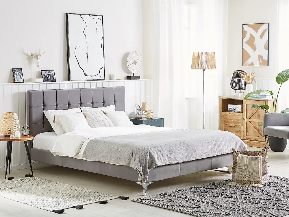 Bett mit Lattenrost Samtstoff AMBERT 140 x 200 cm Grau_1178058