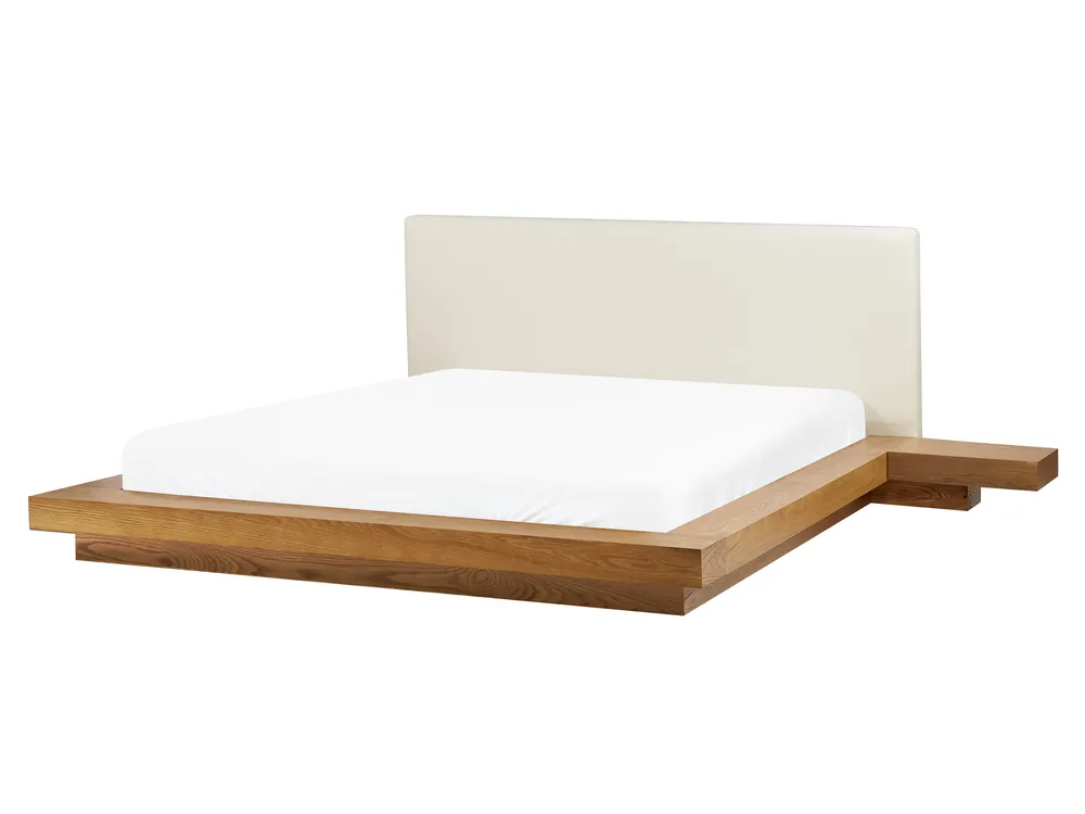 Bett mit LED Kunstleder ZEN 160 x 200 cm Naturfarbene Esche_941333