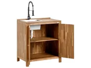 Outdoor-Küche 3er Set mit Spüle VENOSA Braun / Schwarz Akazienholz_984677
