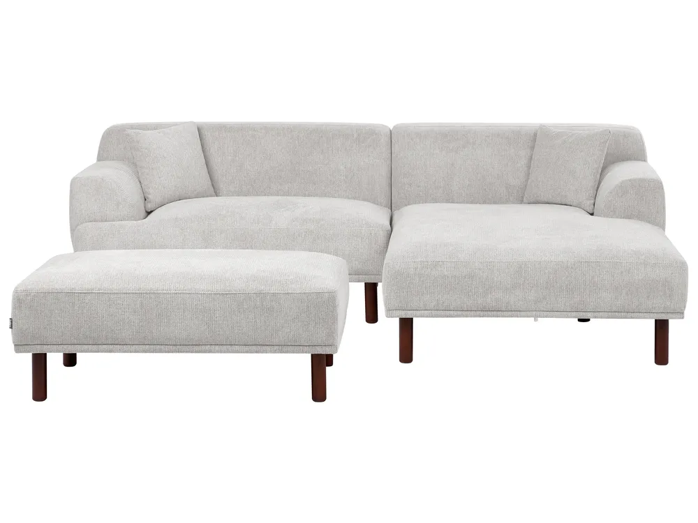 Ecksofa 3-Sitzer HOLT mit Ottomane Stoff Hellgrau linksseitig
