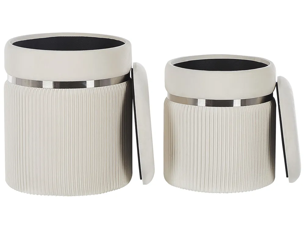 Set of 2 Storage Pouffes CAMDENTON Velvet Off-White_823894