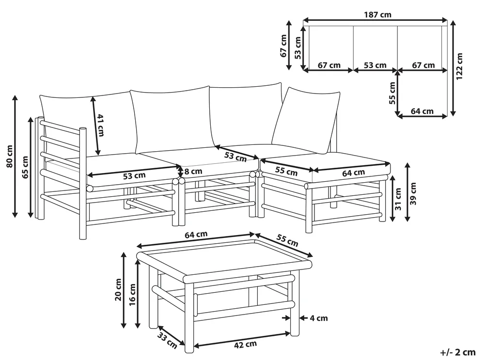 Garten Ecksofa mit Tisch 4-Sitzer CERRETO Bambus Taupe linksseitig_909130