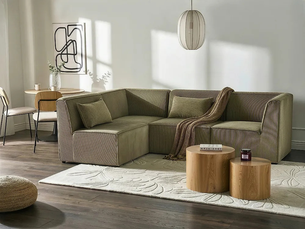 Modular Corner Sofa 4 Seater LEMVIG Corduroy Green Right Hand_1188302