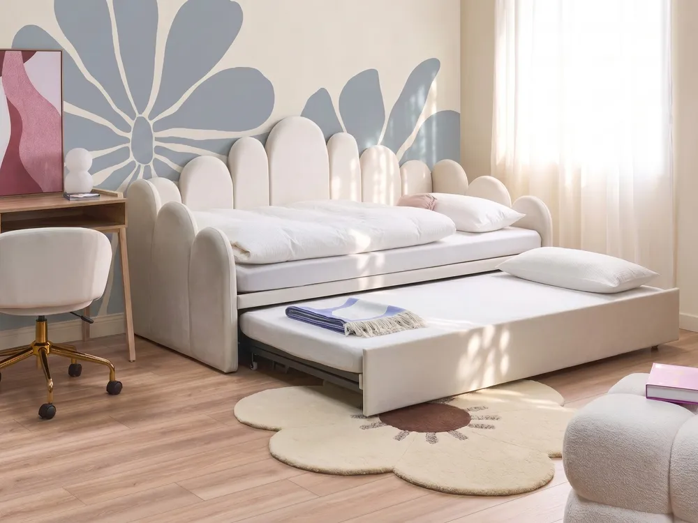 Ausziehbett Samtstoff POLIGNAC 90 x 200 cm Hellbeige_1081064
