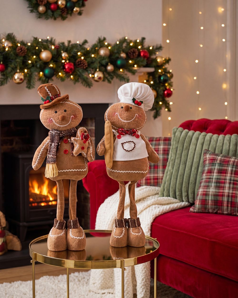 Set of 2 Christmas Decorations EIKEREN 55 cm Gingerbread Man Brown