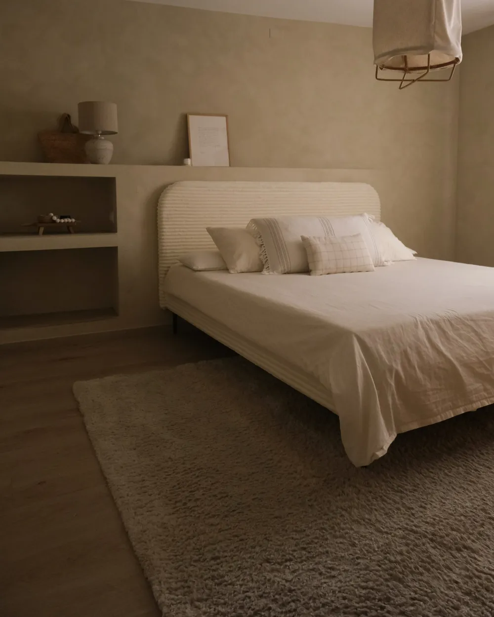Bett mit Lattenrost Cord FLAYAT 180 x 200 cm Cremeweiß_989093