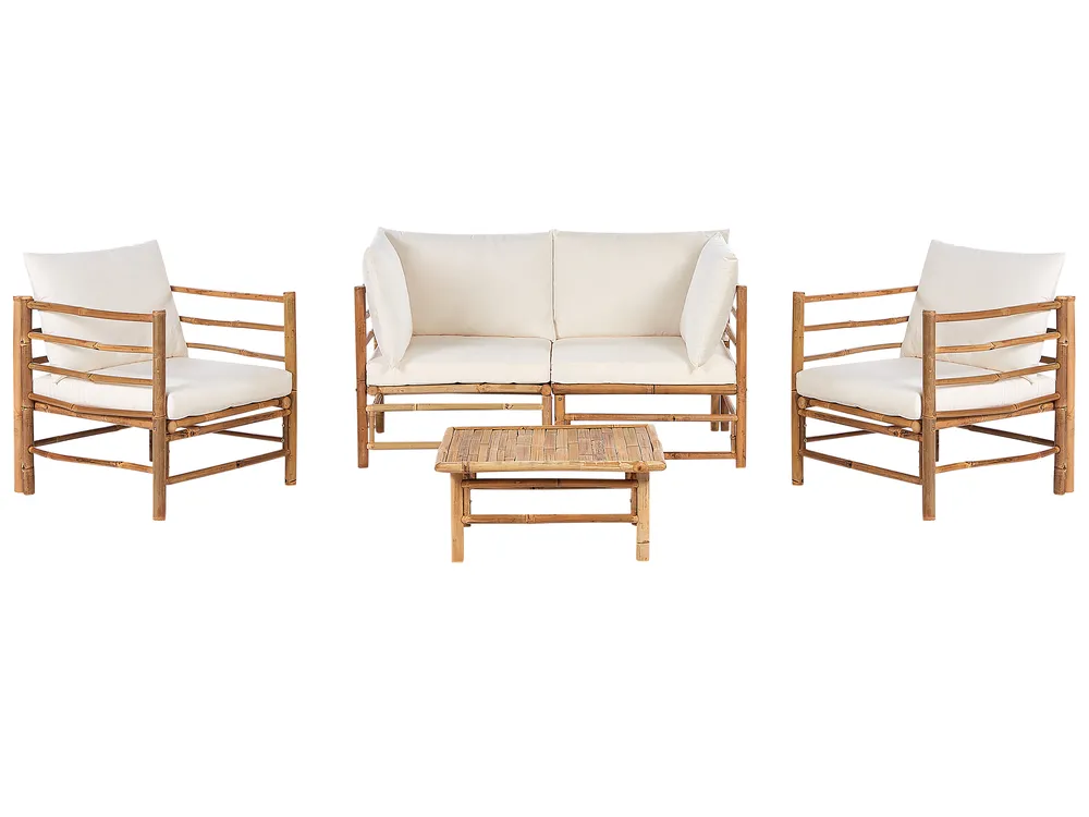 Lounge Set mit Tisch 4-Sitzer CERRETO Bambus Cremeweiß