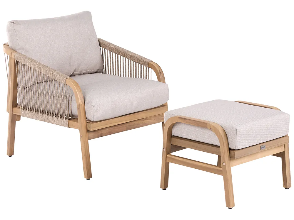 Garden Armchair with Ottoman SUMBA Acacia Wood Light Brown