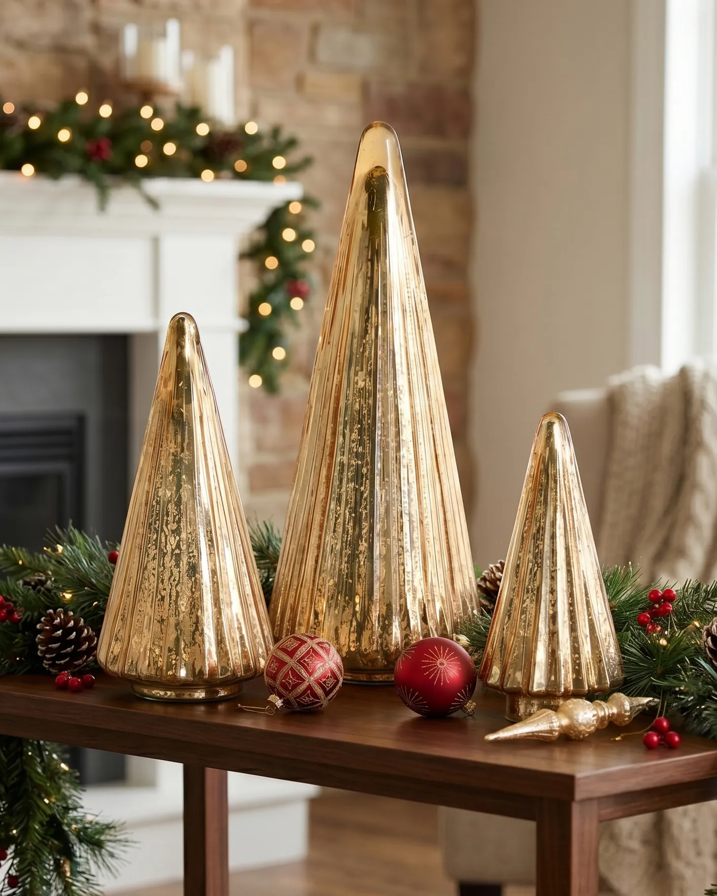 Dekofiguren 3er Set OYEREN 21/29/37 cm Weihnachtsbaum Gold_1029998