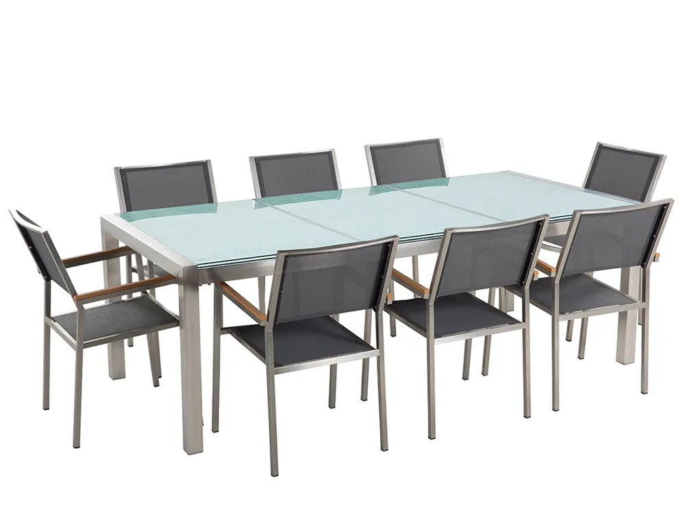Gartenmöbel Set 8-Sitzer GROSSETO Crashglas Transparent / Grau