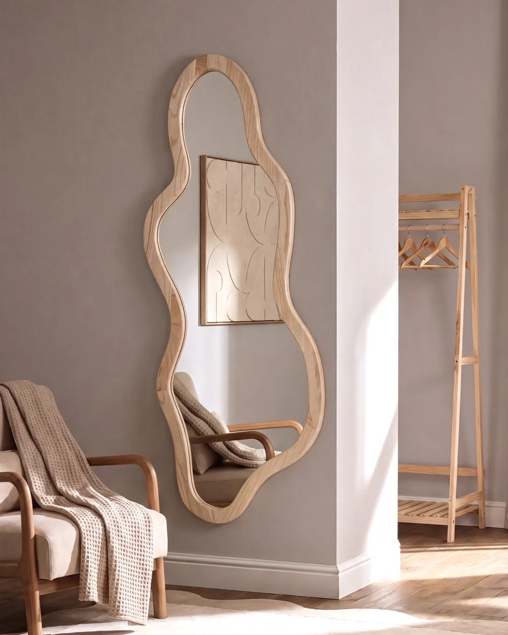 Wall Mirror MONTVALEN 59 cm 150 cm Paulownia Wood Light Brown_1120525
