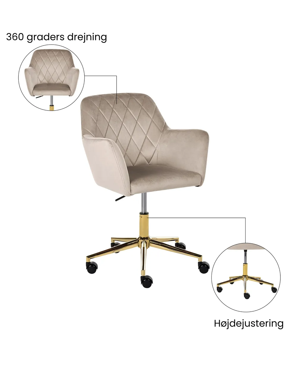 Bureaustoel LELORIA Fluweel Taupe_1065439