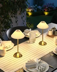 Kabellose LED Tischlampe 2er Set RUBA mit Dimmer Metall Gold_1042295