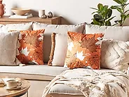 Dekokissen 2er Set POINSETTIA 45 x 45 cm Samtstoff Orange Pflanzenmuster_1178599
