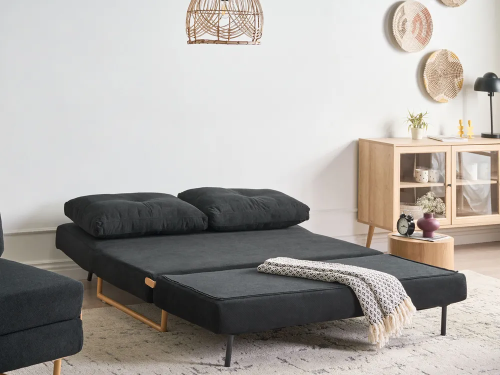 Living Room Set 6 Seater JERSLEV Fabric Black_1016732